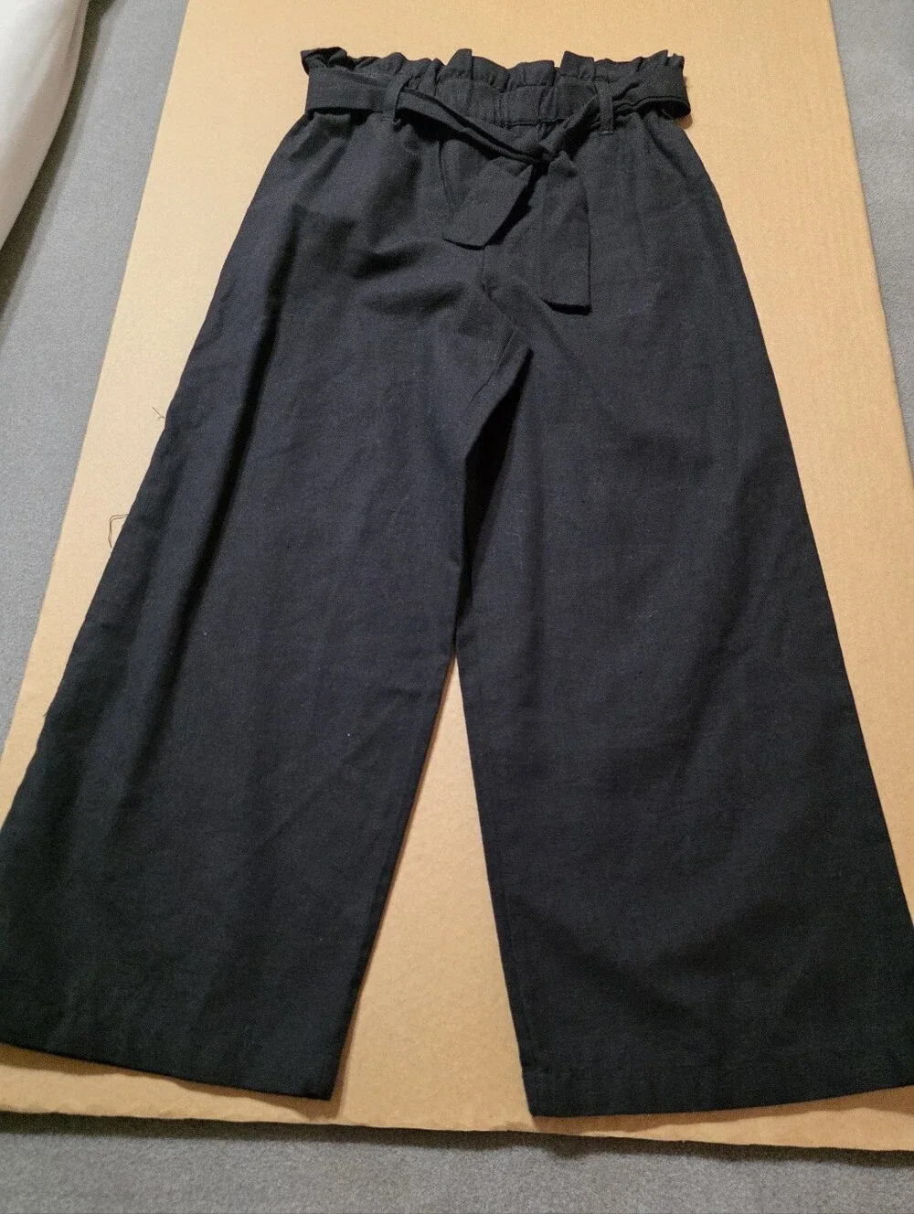Girl's High-Rise Paperbag Waist Wide-Leg Pants - Black